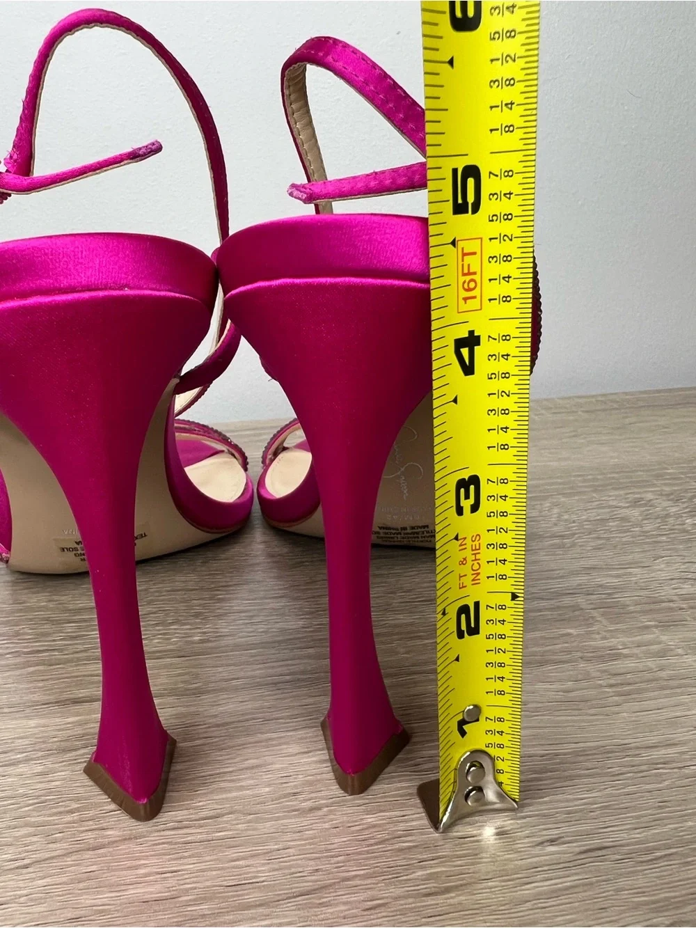 Jessica Simpson Pink Satin Rhinestone Strappy Heels Sz 10 Slingback Sandals 4.5”